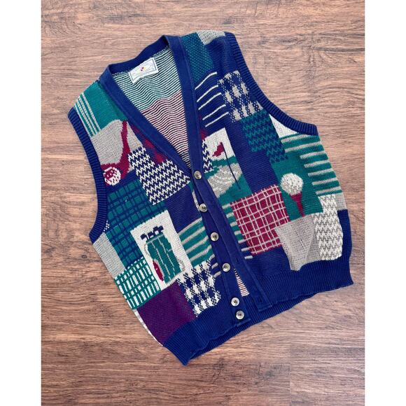Vintage Other - Vintage Multicolor Patchwork Knit Vest